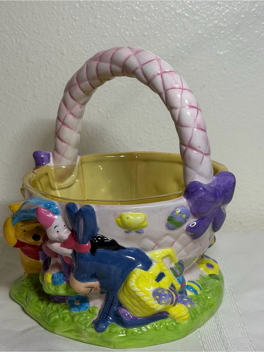 Vintage Disney's Winnie The Pooh & Eeyore Ceramic Easter Bunny Basket Hand Paint